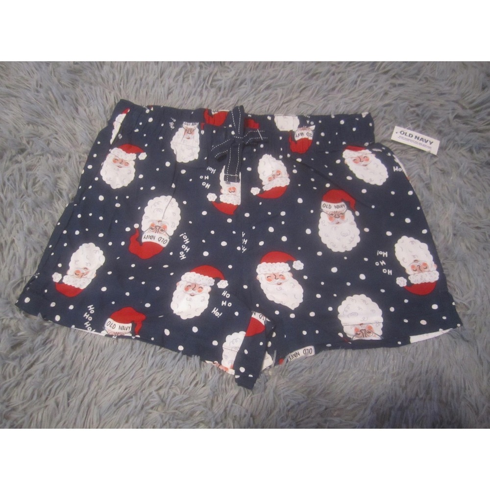 Old Navy Sleep Shorts Womens ST Blue Santa Claus Flannel Christmas Lounge Pajama
